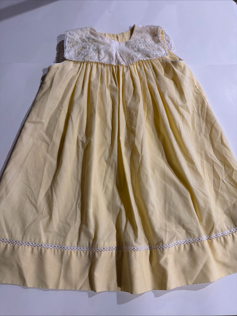 Vintage Lavender Blue Brand Yellow Dress 3T Embroidered Collar